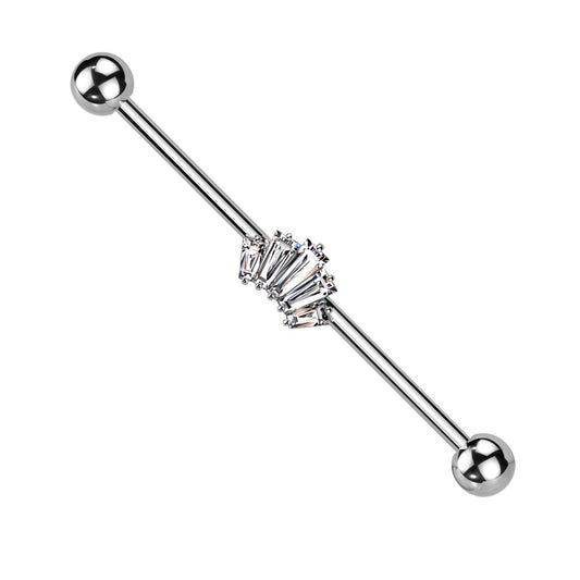 CZ Crystal Baguette Crown Industrial Barbell - 316L Stainless Steel