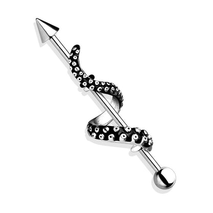 Octopus Tentacle Wrapped Industrial Barbell - Stainless Steel