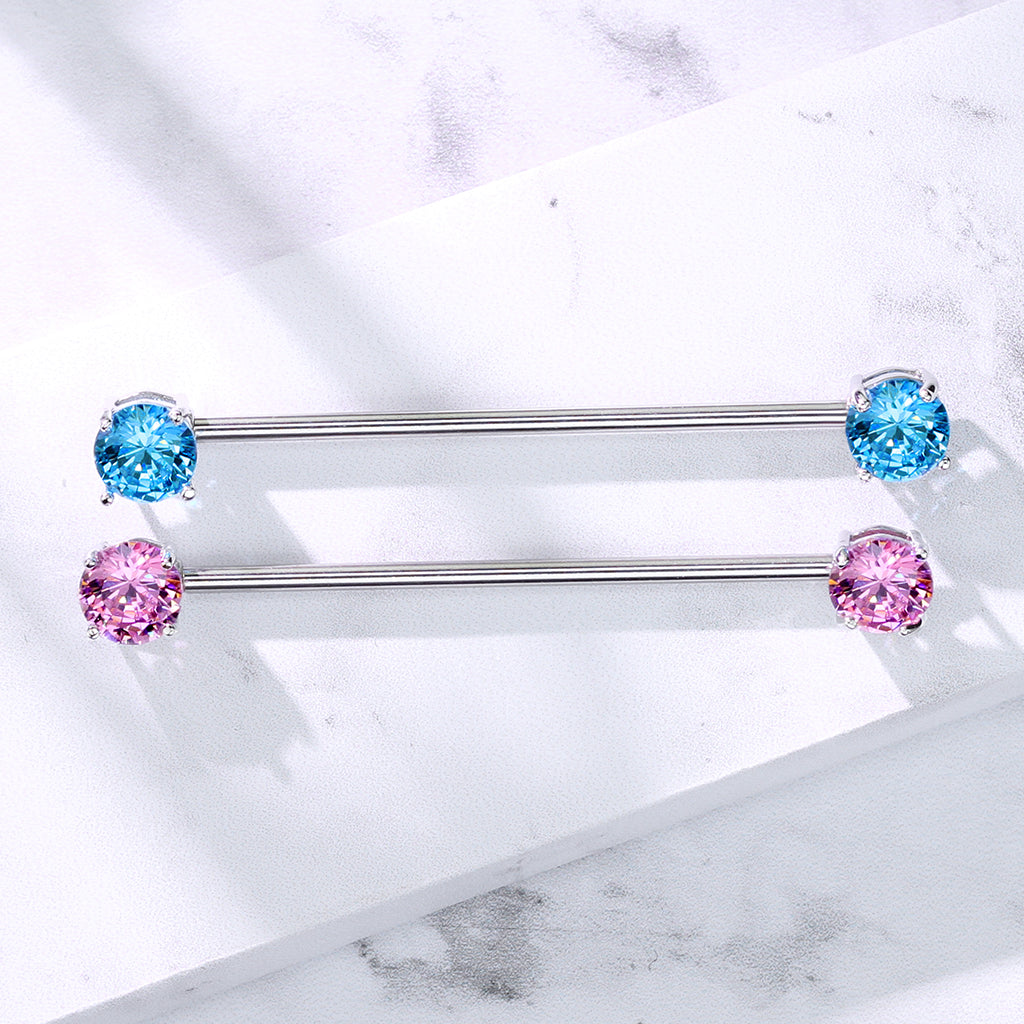 Round CZ Crystal Ends Industrial Barbell - Surgical Steel