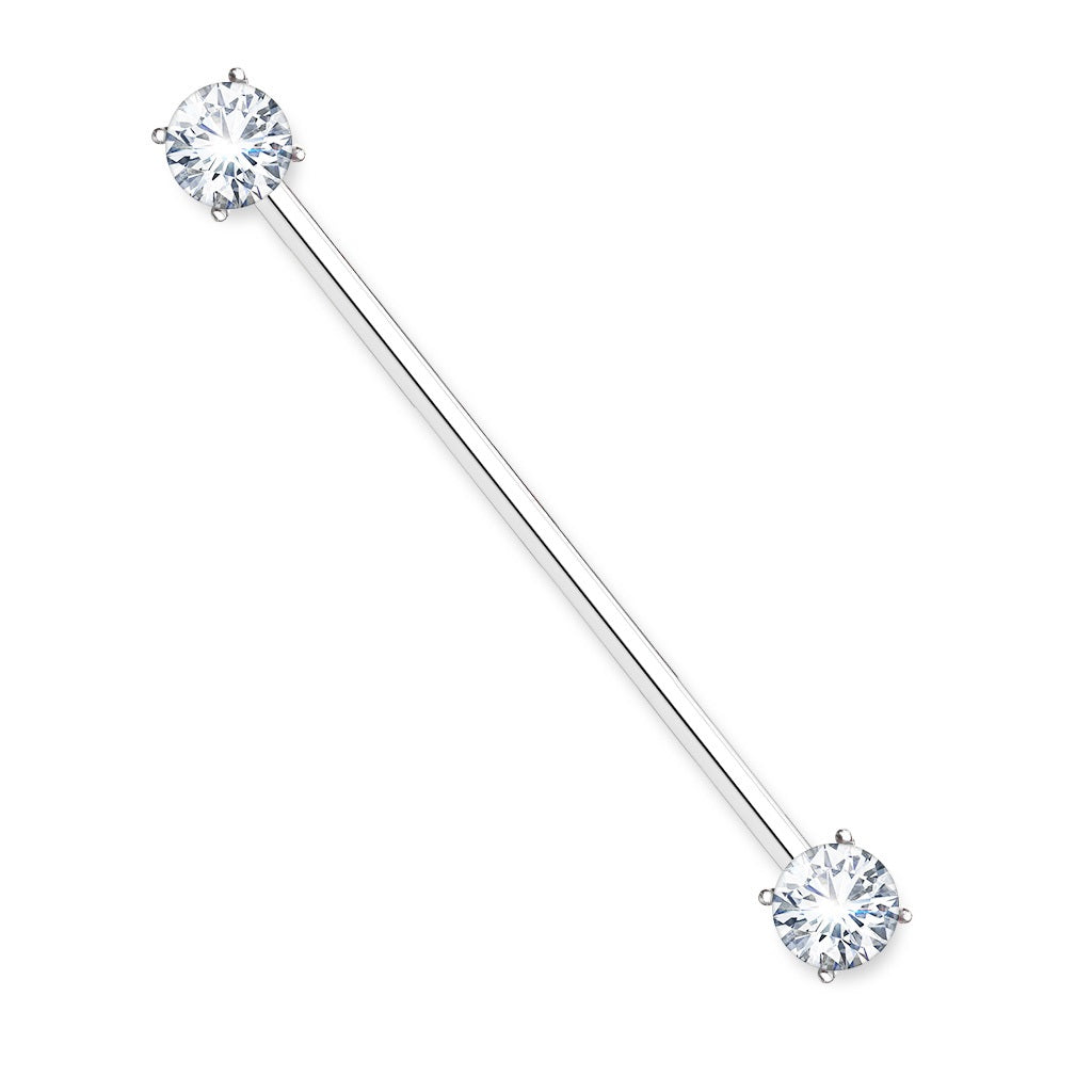 Round CZ Crystal Ends Industrial Barbell - Surgical Steel