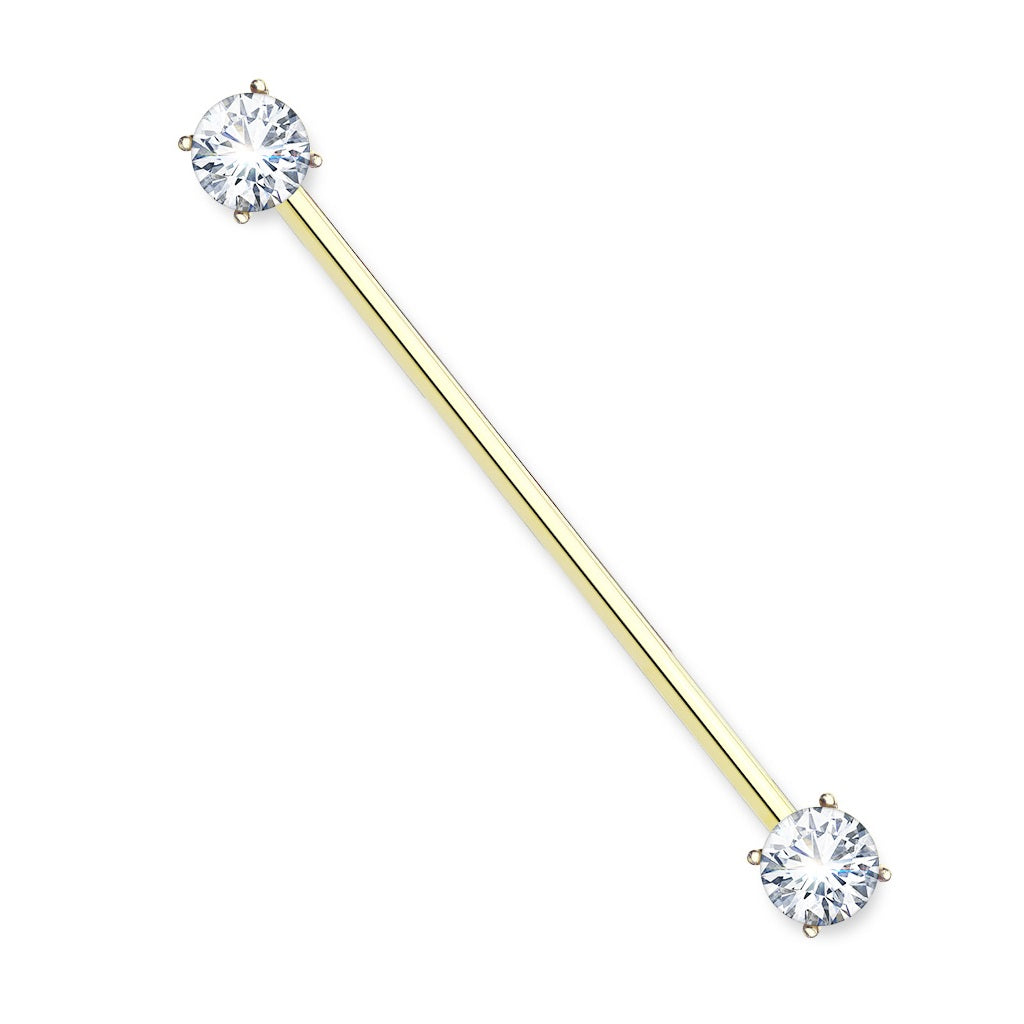 Round CZ Crystal Ends Industrial Barbell - Surgical Steel