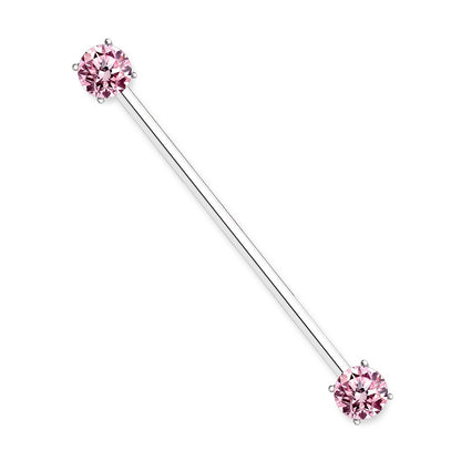 Round CZ Crystal Ends Industrial Barbell - Surgical Steel