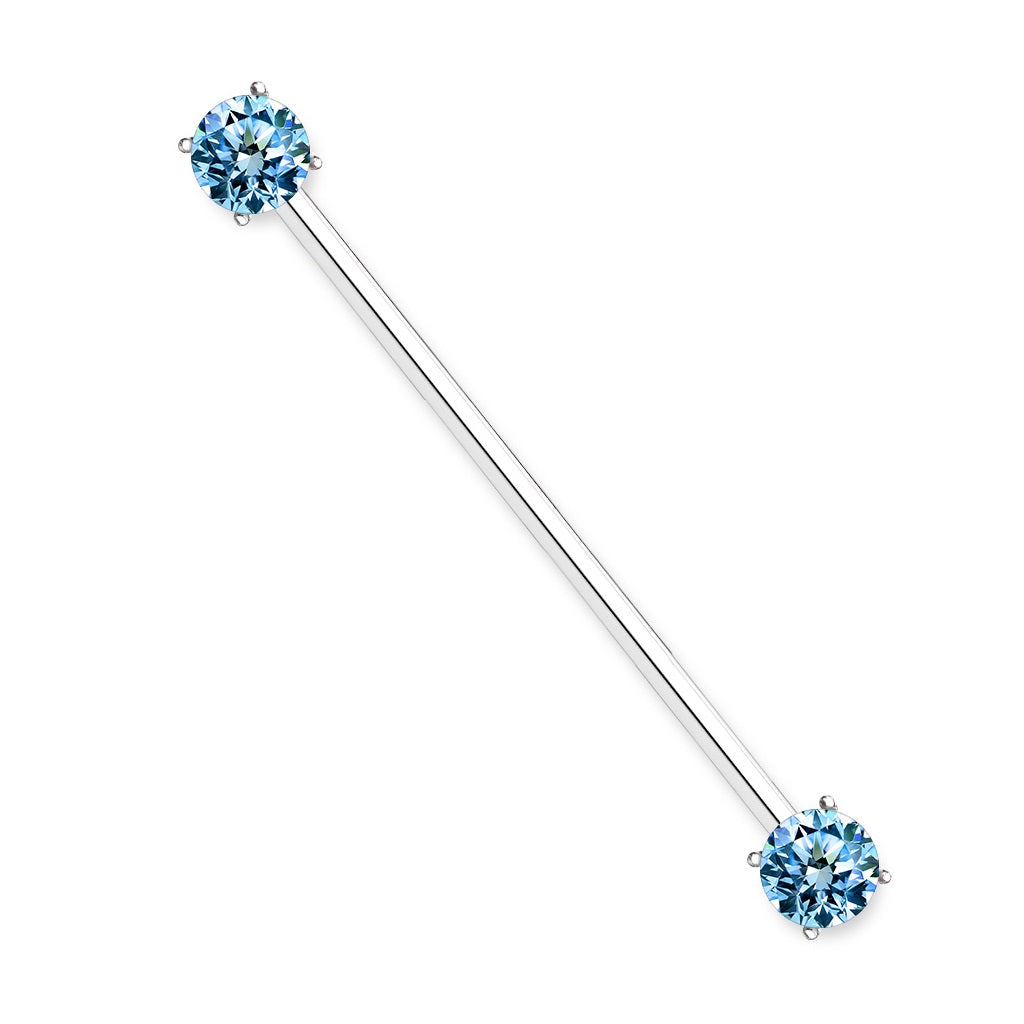 Round CZ Crystal Ends Industrial Barbell - Surgical Steel