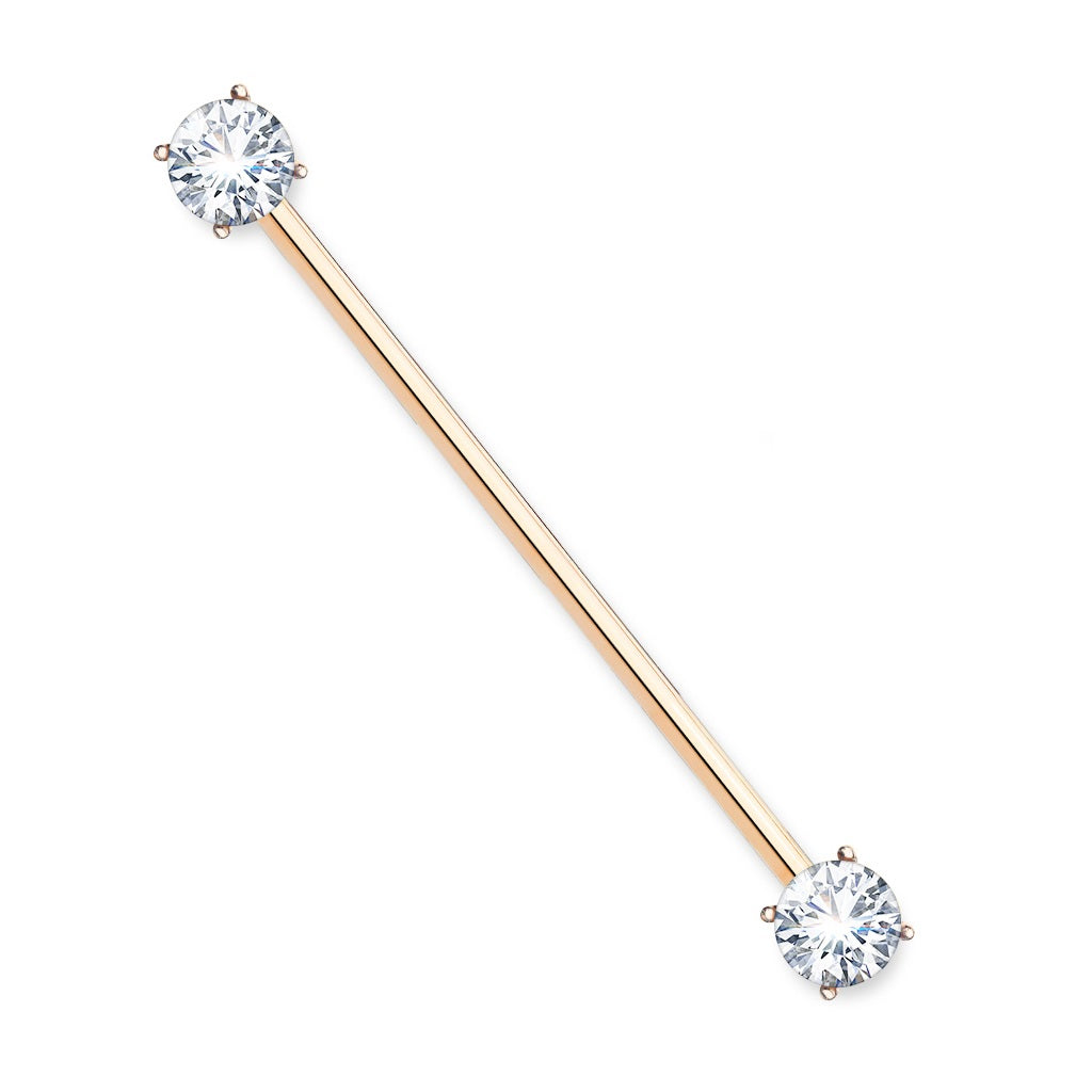 Round CZ Crystal Ends Industrial Barbell - Surgical Steel