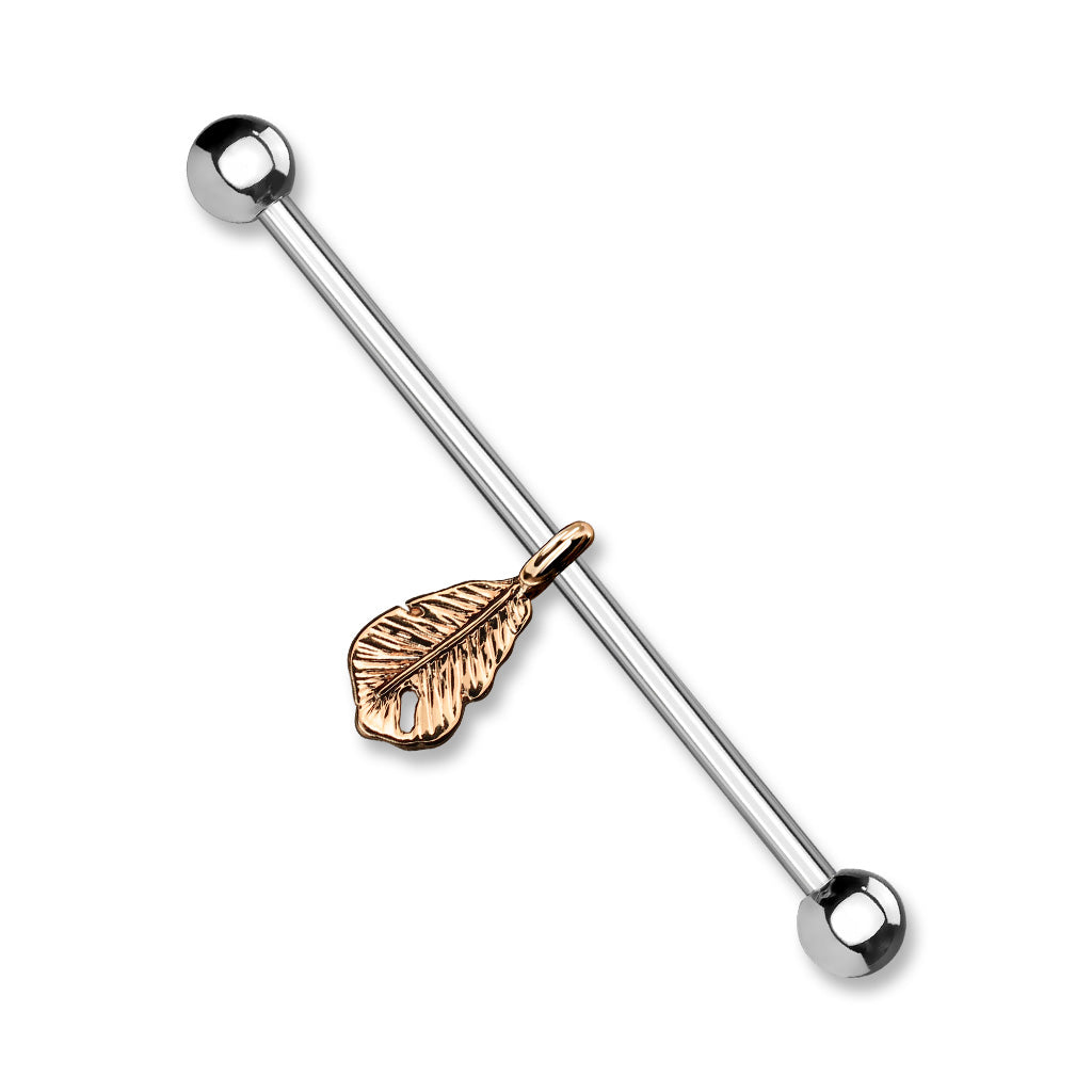 Central Dangling Feather Industrial Barbell - 316L Stainless Steel