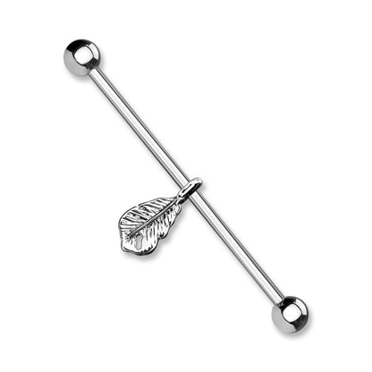 Central Dangling Feather Industrial Barbell - 316L Stainless Steel