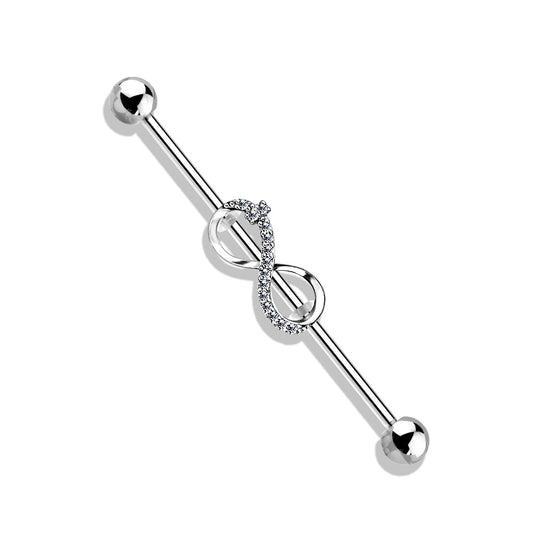 CZ Paved Infinity Sign Industrial Barbell - Stainless Steel