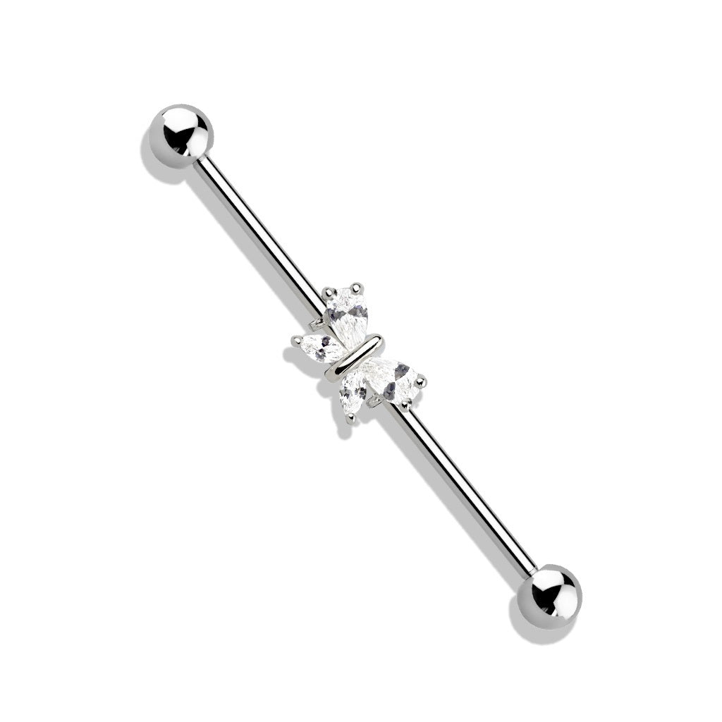 CZ Crystal Butterfly Industrial Barbell - Stainless Steel