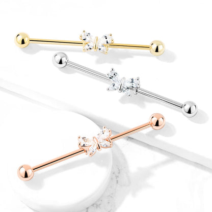 CZ Crystal Butterfly Industrial Barbell - Stainless Steel