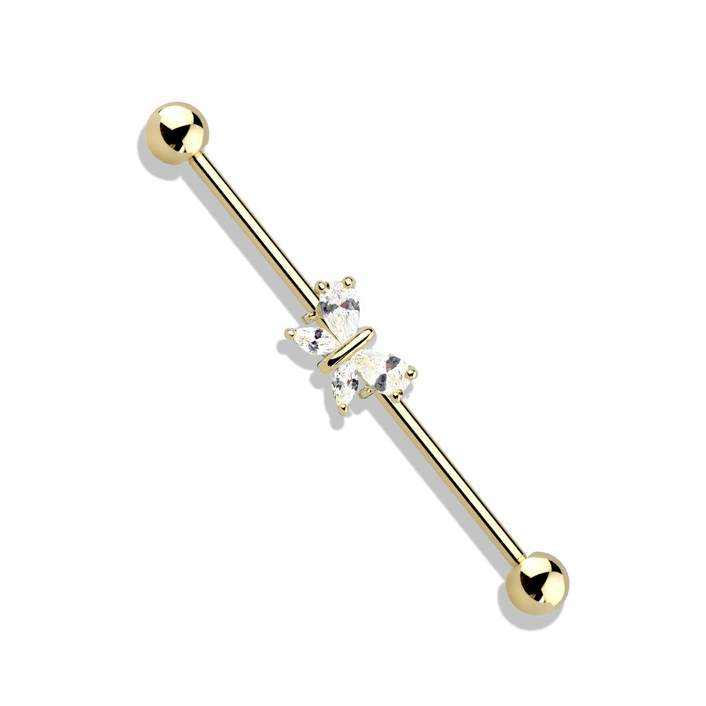 CZ Crystal Butterfly Industrial Barbell - Stainless Steel