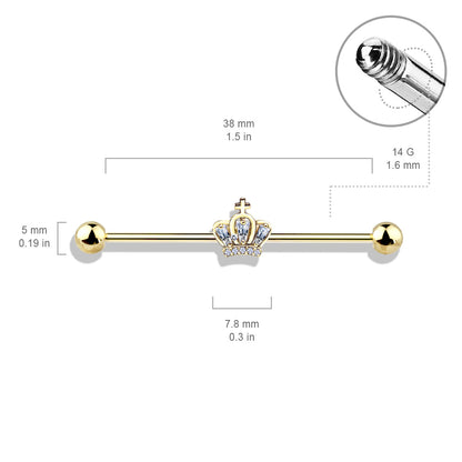 CZ Paved Crown with Cross Industrial Barbell - Stainless Steel