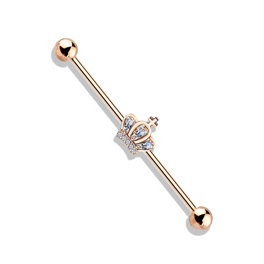 CZ Paved Crown with Cross Industrial Barbell - Stainless Steel