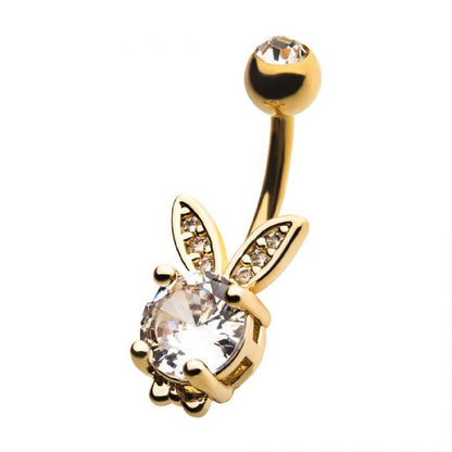 Crystal Bunny Rabbit Belly Button Ring - Gold Plated Stainless Steel