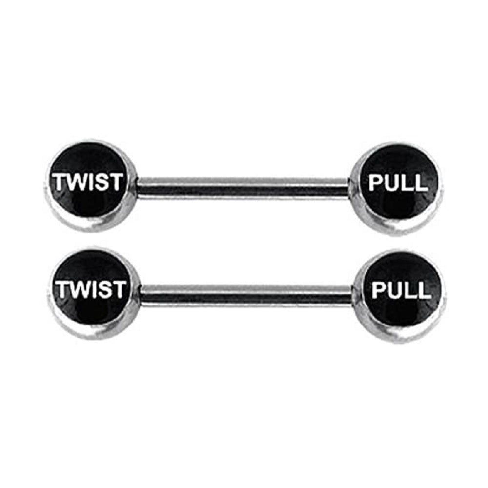 Twist Pull Logo Nipple Barbells - Stainless Steel - Pair
