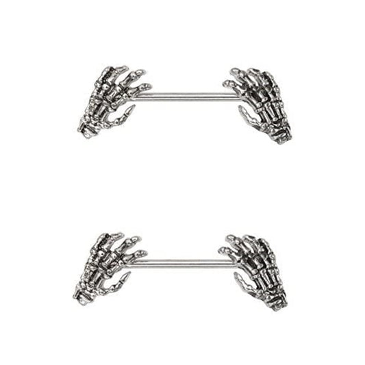 Skeleton Hand Nipple Barbells - 316L Surgical Steel - Pair