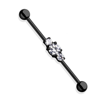 Three Central Clear CZ's Industrial Barbell - 316L Stainless Steel