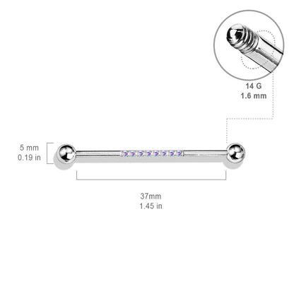 CZ Crystal Lined Industrial Barbell - Stainless Steel