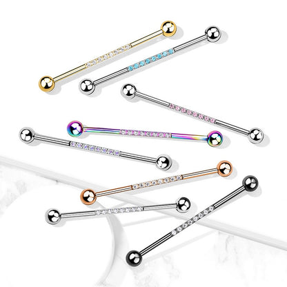 CZ Crystal Lined Industrial Barbell - Stainless Steel