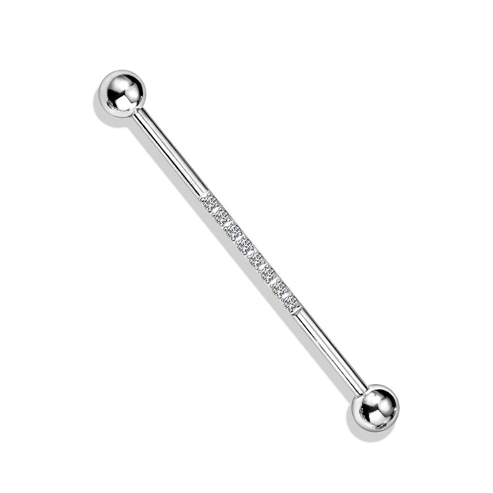 CZ Crystal Lined Industrial Barbell - Stainless Steel