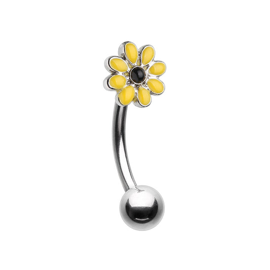 Yellow Daisy Flower Curved Eyebrow Barbell
 - Stainless Steel