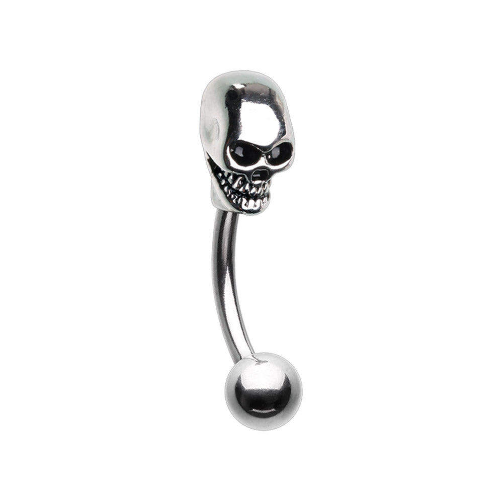 Sneering Skull Top Curved Barbell Eyebrow Ring
 - 316L Stainless Steel