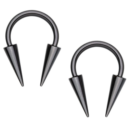 Long Spike Horseshoe Circular Barbell Earrings - Stainless Steel - Pair