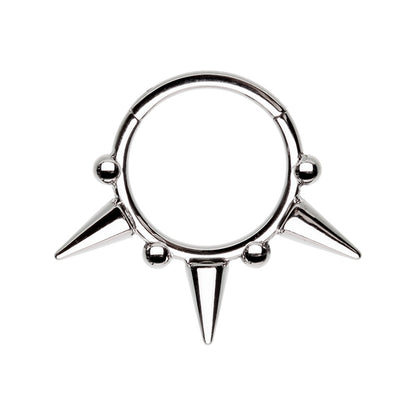 Tribal Ball Spiked Seamless Hinged Clicker Ring - Stainless Steel