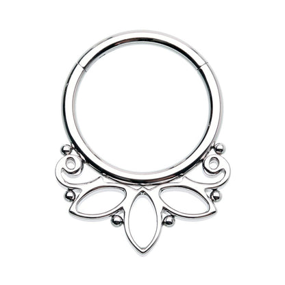 Lotus Outline Hinged Segment Clicker Ring - Stainless Steel