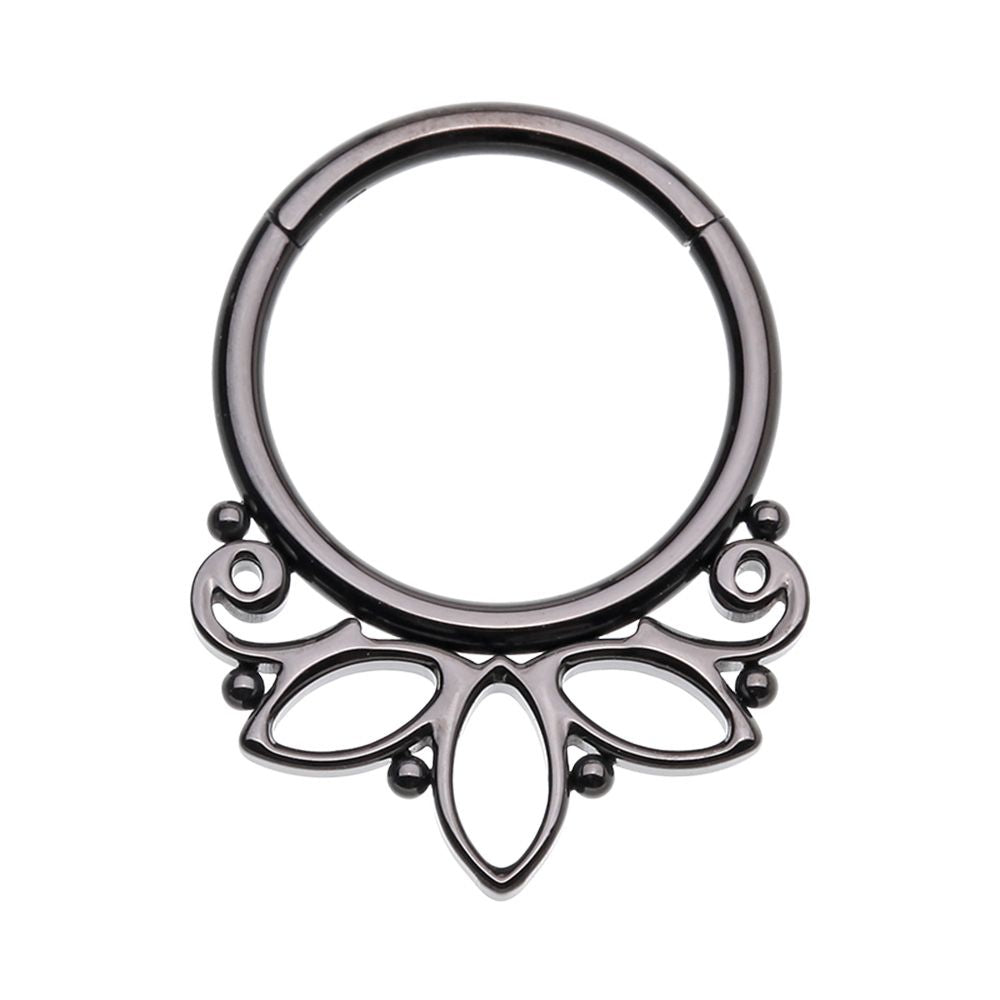 Lotus Outline Hinged Segment Clicker Ring - Stainless Steel