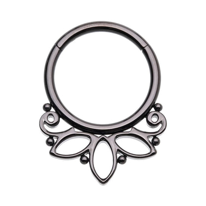 Lotus Outline Hinged Segment Clicker Ring - Stainless Steel