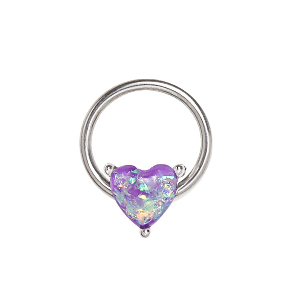 Heart Shaped Synthetic Opal Snap-In Captive Bead Ring - Stainless Steel