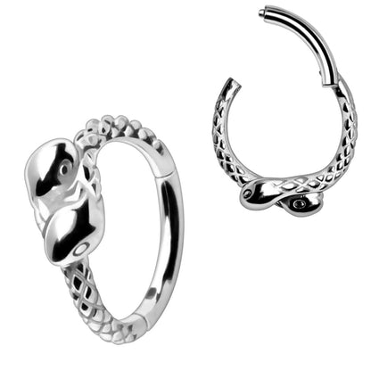 Double Snakes Hinged Clicker Ring - 316L Stainless Steel
