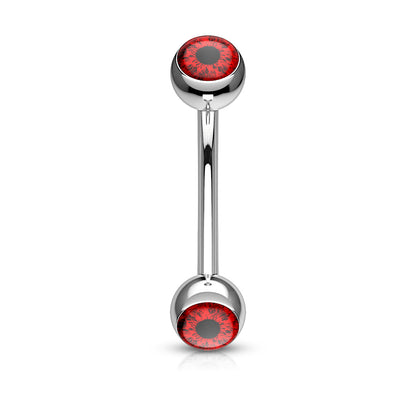 Eyeball Inlaid Curved Barbell Eyebrow Ring - 316L Stainless Steel