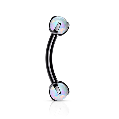 Internally Threaded Claw Set Synthetic Opals Eyebrow Curved Barbell
 - Stainless Steel