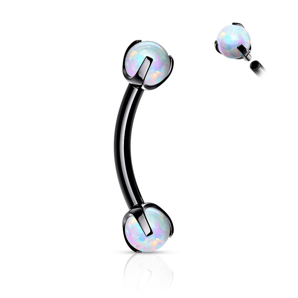 Internally Threaded Claw Set Synthetic Opals Eyebrow Curved Barbell
 - Stainless Steel