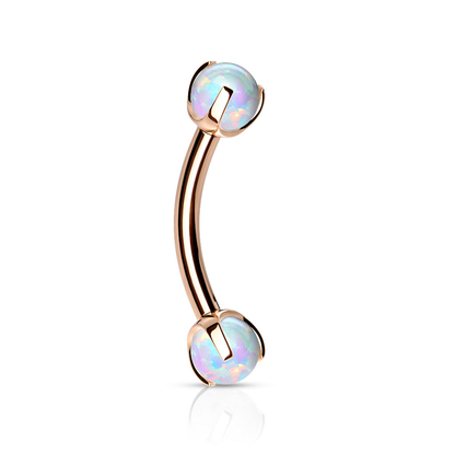 Internally Threaded Claw Set Synthetic Opals Eyebrow Curved Barbell
 - Stainless Steel