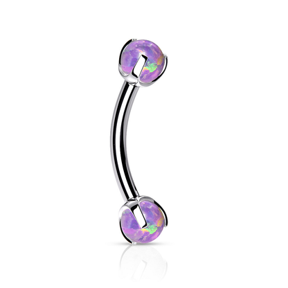 Internally Threaded Claw Set Synthetic Opals Eyebrow Curved Barbell
 - Stainless Steel