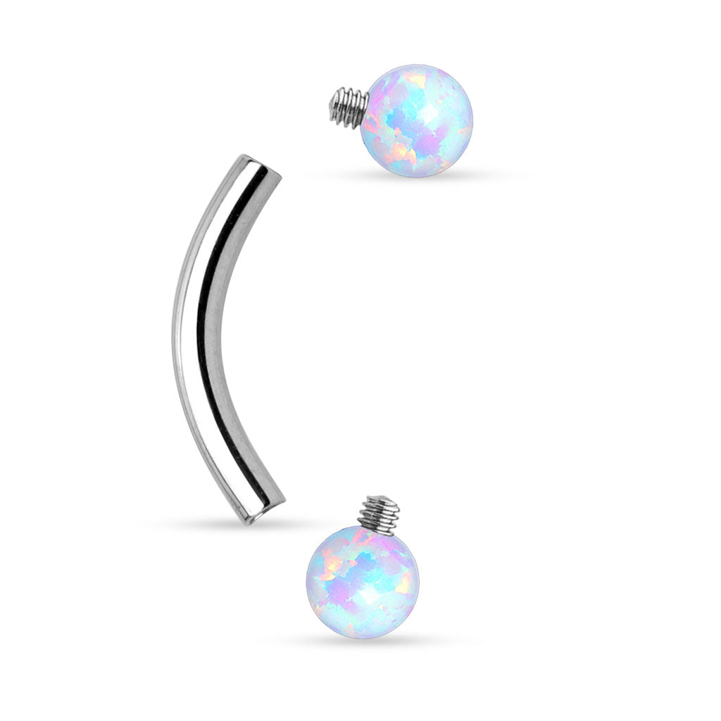 Internally Threaded Curved Eyebrow Barbell with Synthetic Opal Accents - 316L Surgical Steel