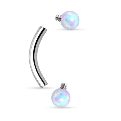 Internally Threaded Curved Eyebrow Barbell with Synthetic Opal Accents - 316L Surgical Steel