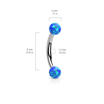 Internally Threaded Curved Eyebrow Barbell with Synthetic Opal Accents - 316L Surgical Steel