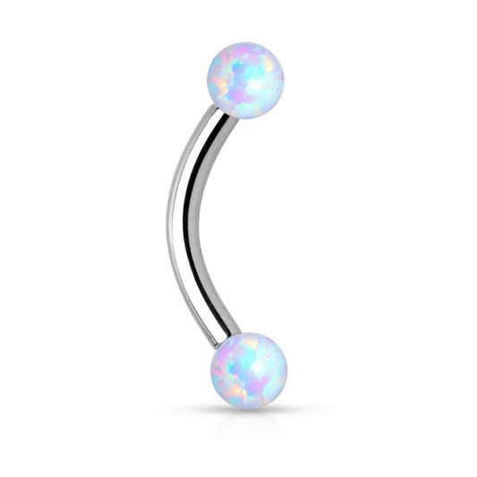 Internally Threaded Curved Eyebrow Barbell with Synthetic Opal Accents - 316L Surgical Steel