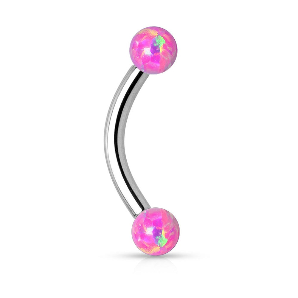 Internally Threaded Curved Eyebrow Barbell with Synthetic Opal Accents - 316L Surgical Steel