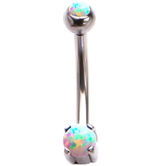 Internally Threaded Double Synthetic Opal Curved Barbell - 316L Stainless Steel