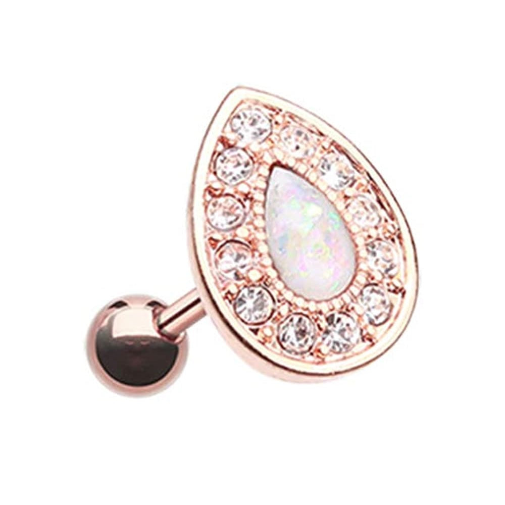 Synthetic Opal Center CZ Crystal Paved Victorian Tear Drop Stud Earring - Stainless Steel