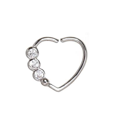 Heart with Triple CZ Annealed Bendable Earring - 316L Stainless Steel