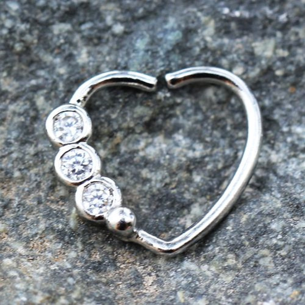 Heart with Triple CZ Annealed Bendable Earring - 316L Stainless Steel