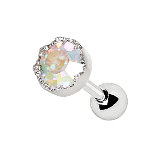 Adorned Aurora Borealis Crystal Cartilage Helix Tragus Stud Earring - 316L Stainless Steel