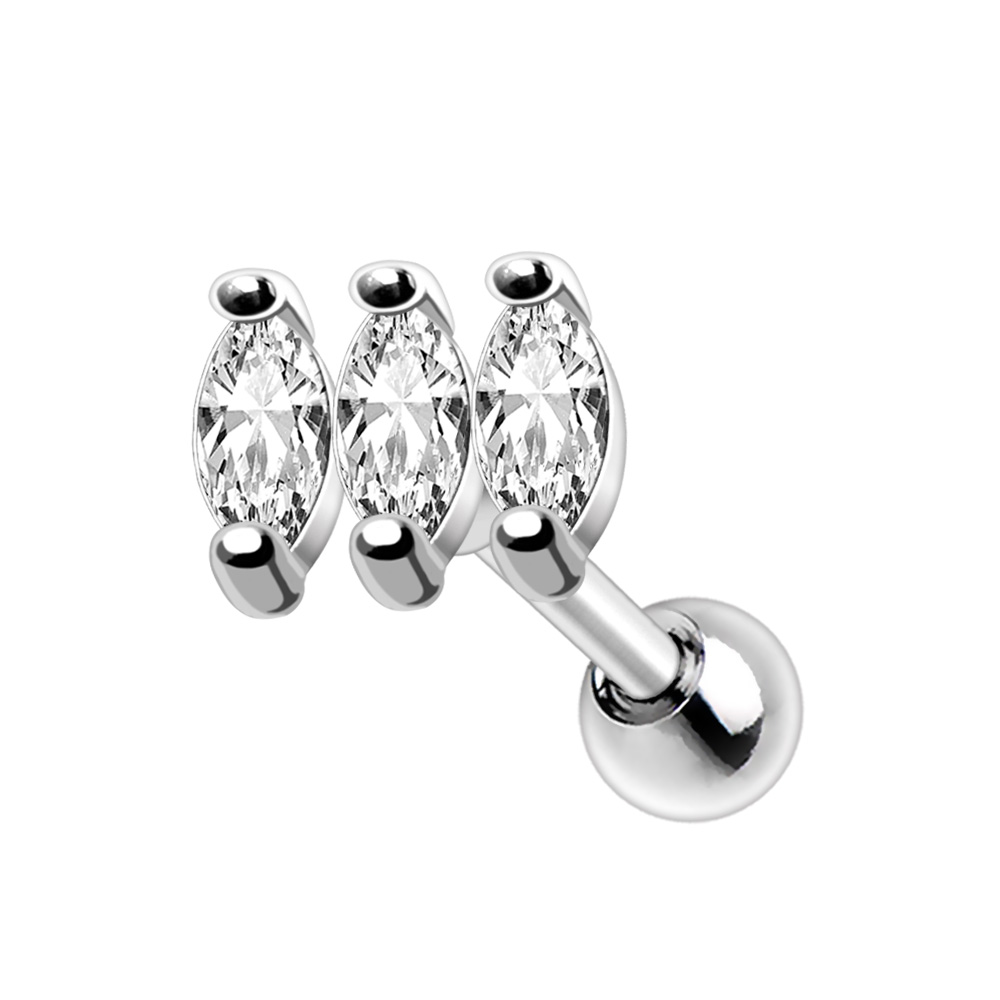 Triple CZ Crystal Marquise Cartilage Barbell Earring - Stainless Steel