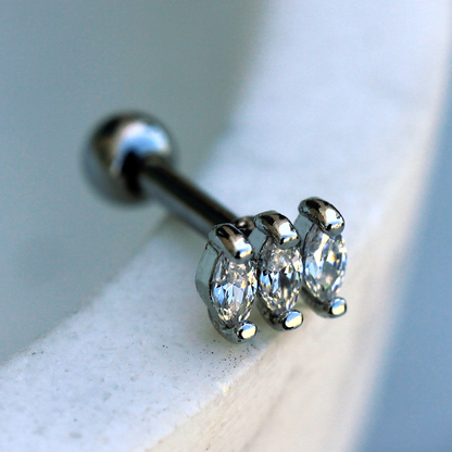 Triple CZ Crystal Marquise Cartilage Barbell Earring - Stainless Steel