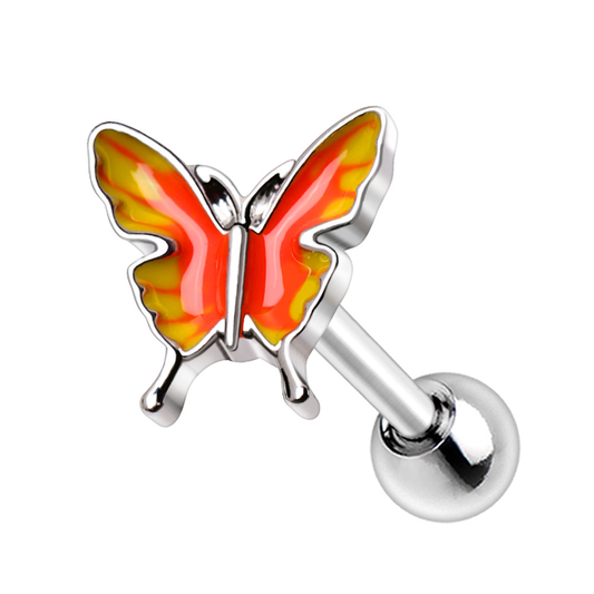 Orange and Yellow Butterfly Cartilage Barbell - 316L Stainless Steel
